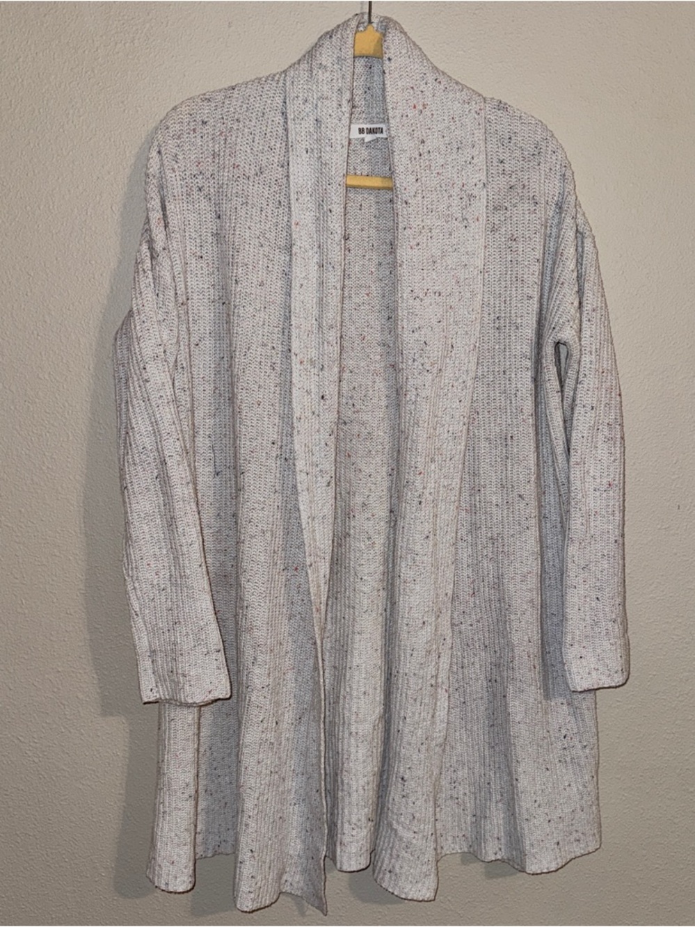 BB Dakota White Speckled Open Front Longline Cardigan Sweater Duster XS